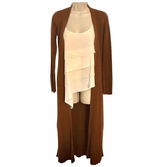 XS White House Black Market Duster Cardigan Lightweight Caramel Brown Quality Fa - Picture 1 of 6